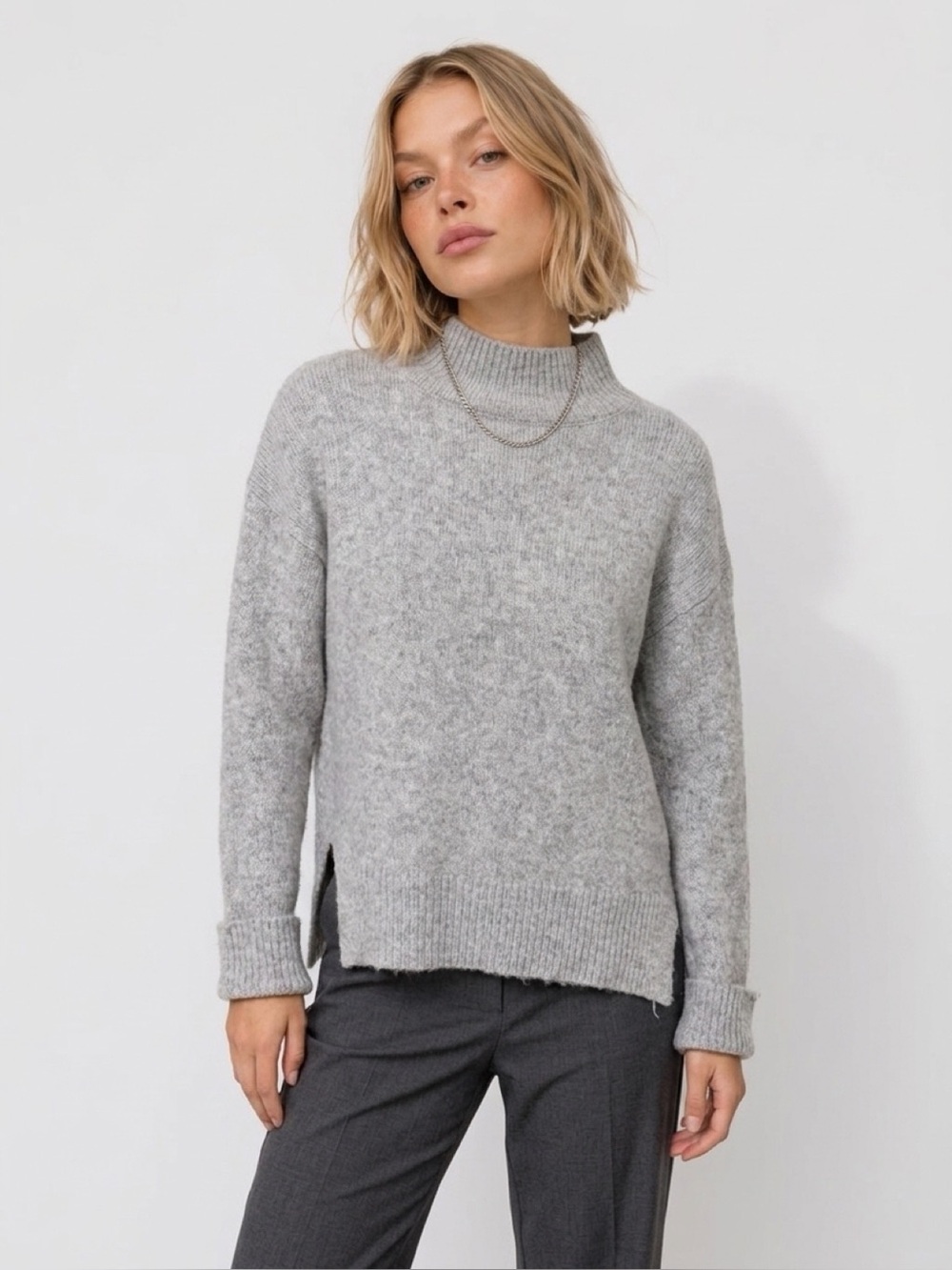 Top Shop High-Neck Women's Gray Sweater